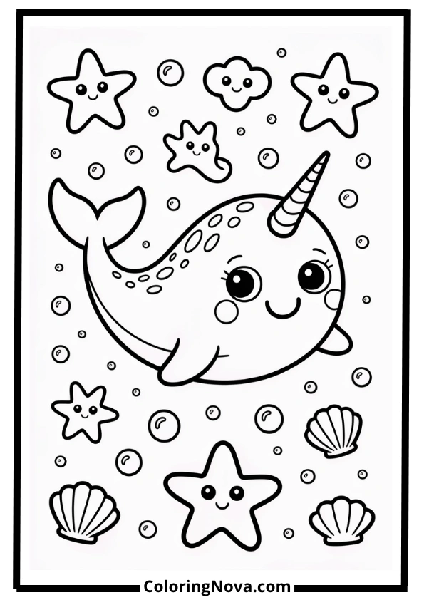 Cute Narwhal Coloring Pages