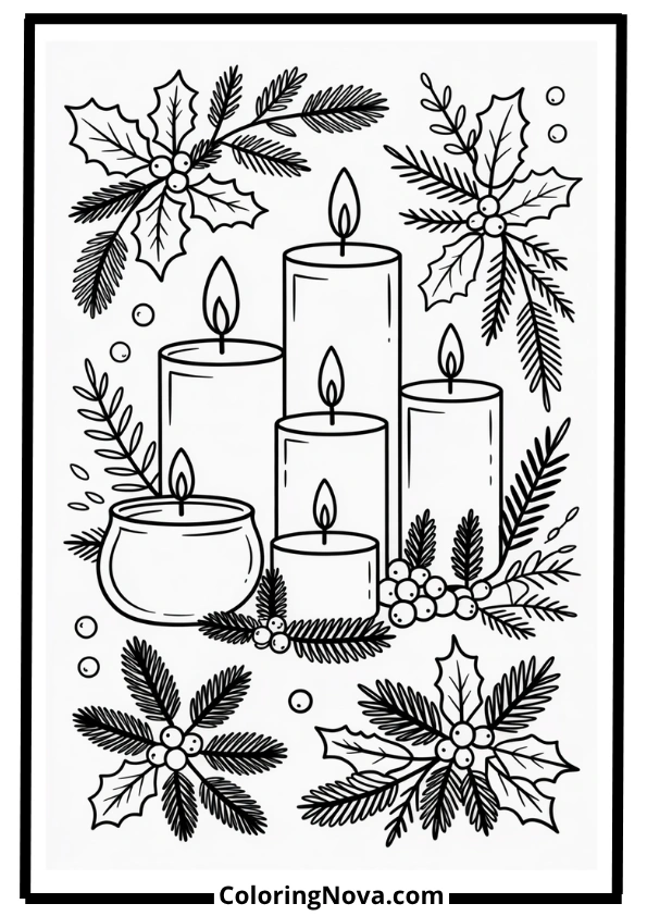 December Candlelight Scene Coloring Pages