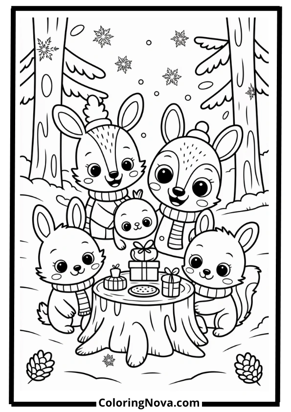 December Forest Friends Coloring Pages