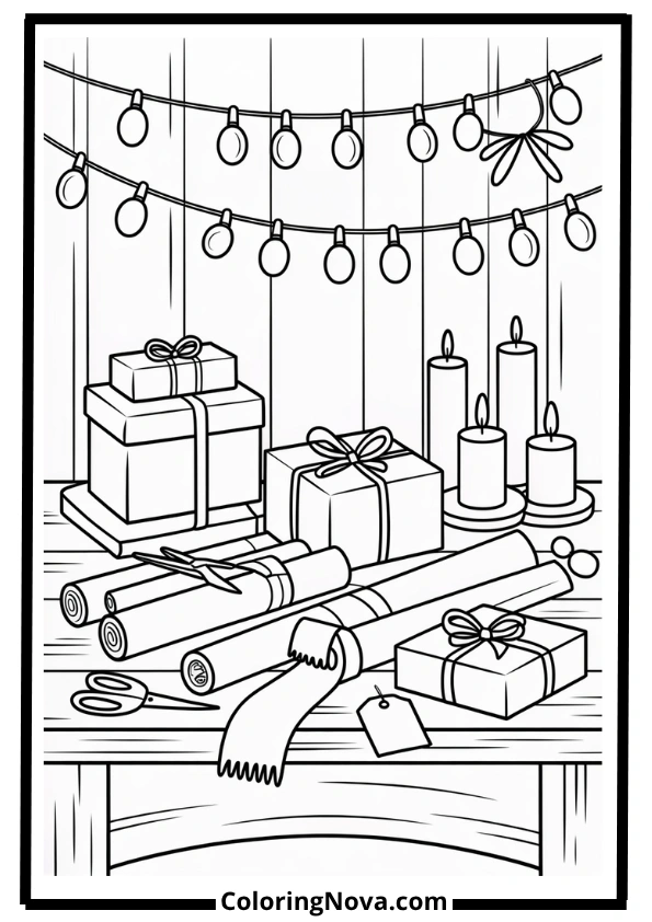 December Gift Wrapping Coloring Pages