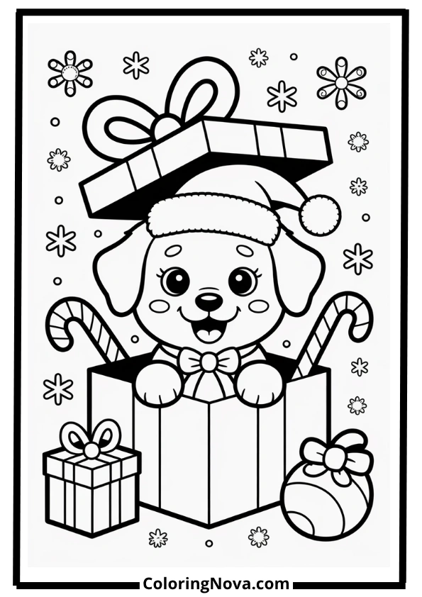 December Puppy Surprise Coloring Pages