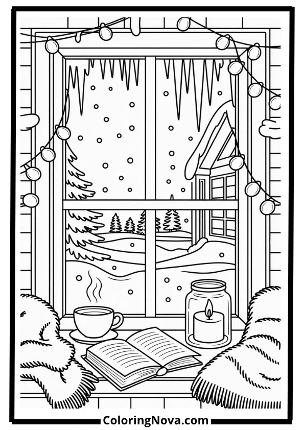 December Window View Coloring Pages