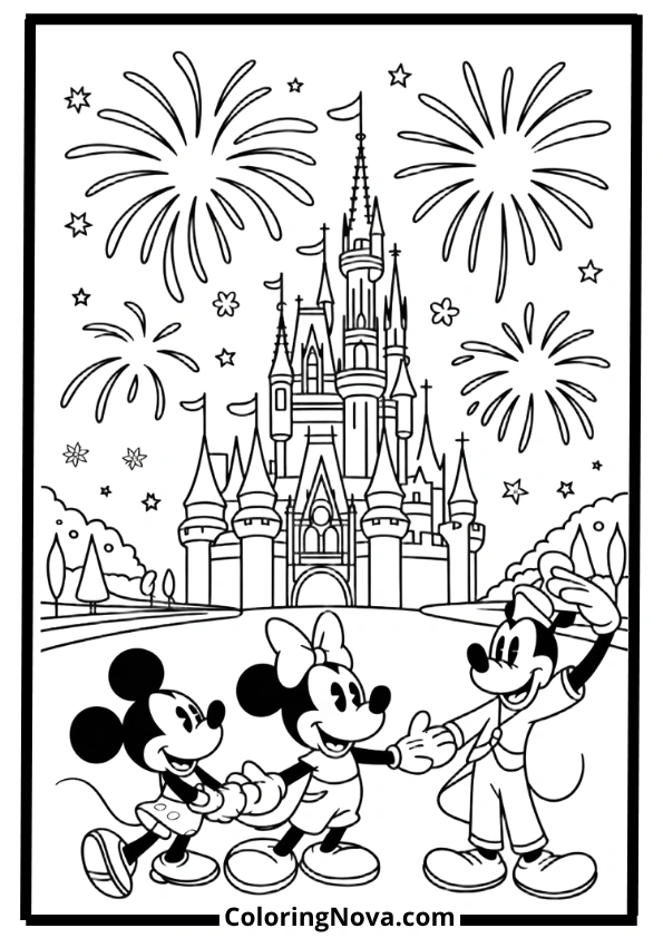 Disney Castle Fireworks Celebration Coloring Pages