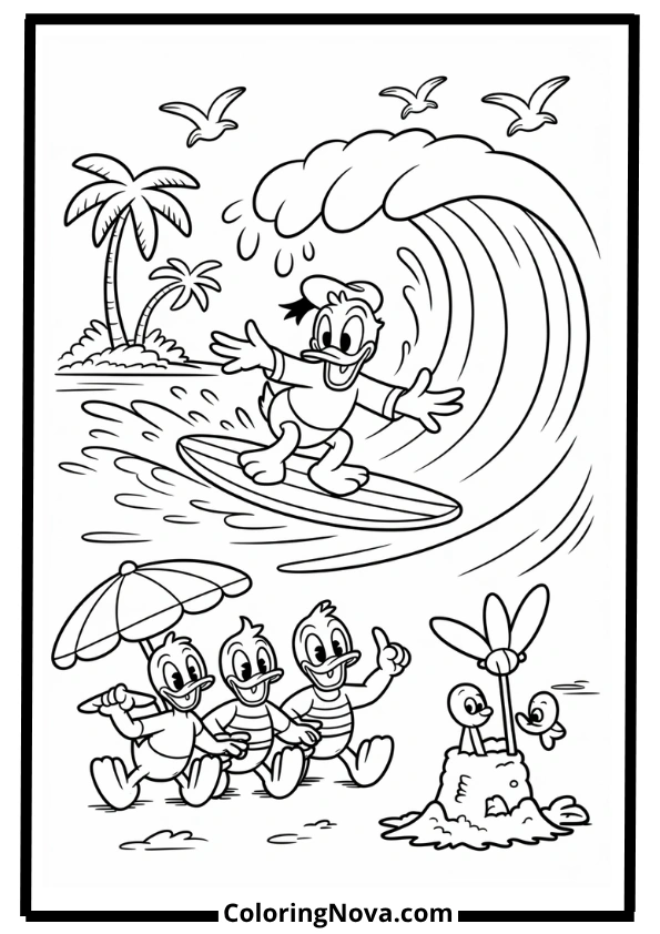 Donald Duck Summer Vacation Coloring Pages