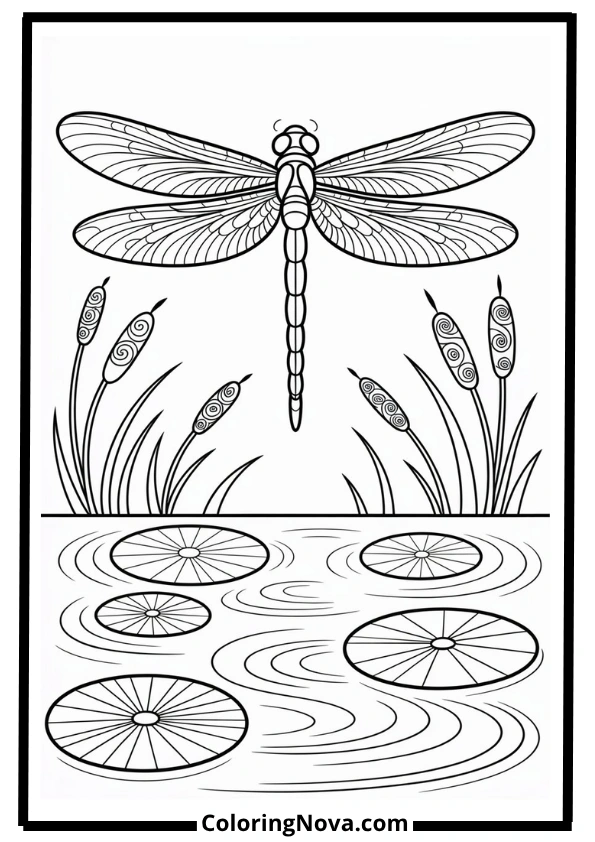 Dragonfly & Flowers Coloring Pages