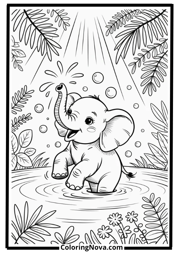 Elephant Calf Playing with Bubbles Coloring Page