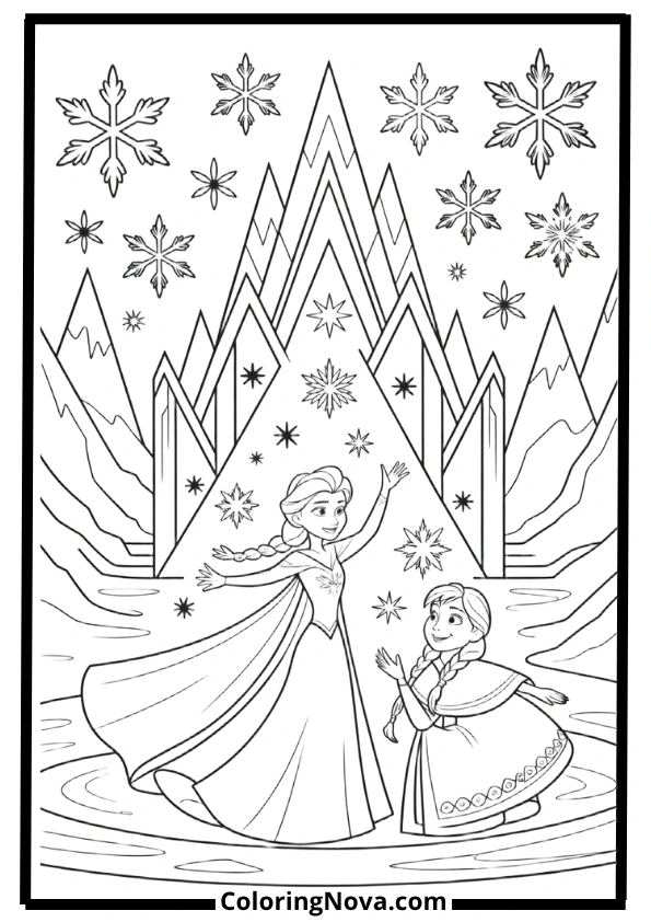 Elsa and Anna Snow Castle Coloring Pages