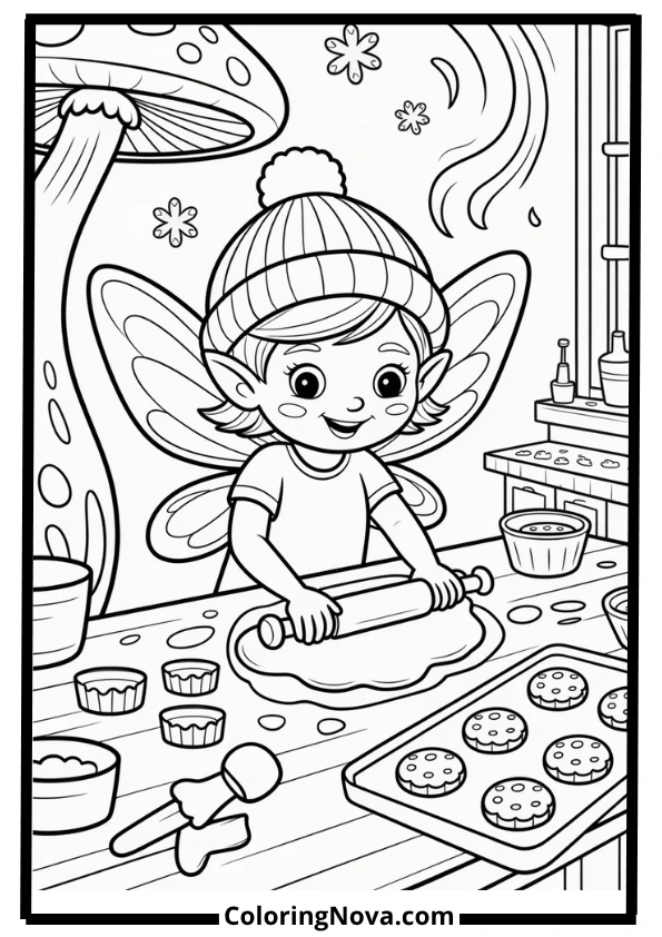 Fairy Baking Cookies Coloring Page