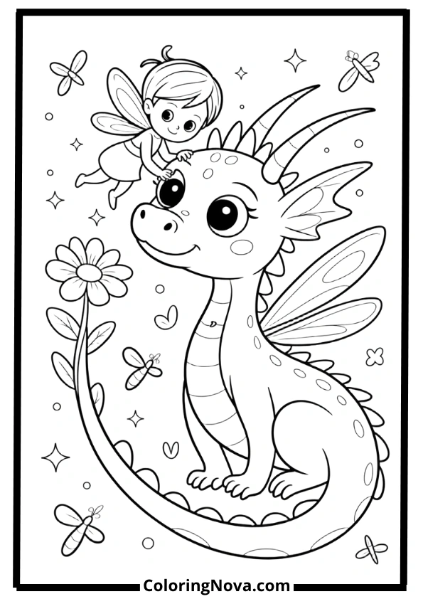 Fairy and Dragon Friendship Coloring Pages