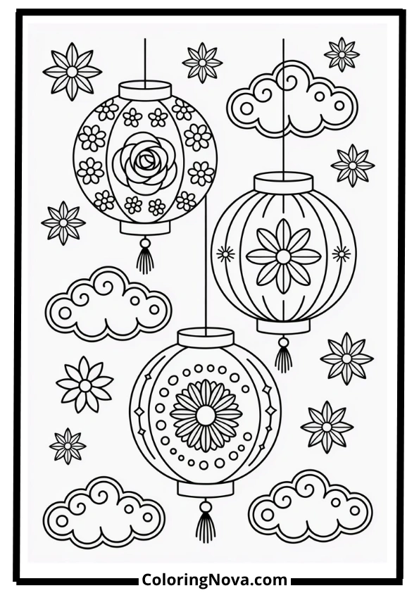 Floating Floral Lanterns Coloring Pages