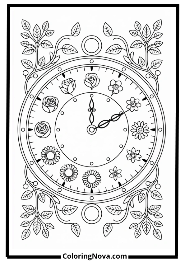 Flower Clock Coloring Pages
