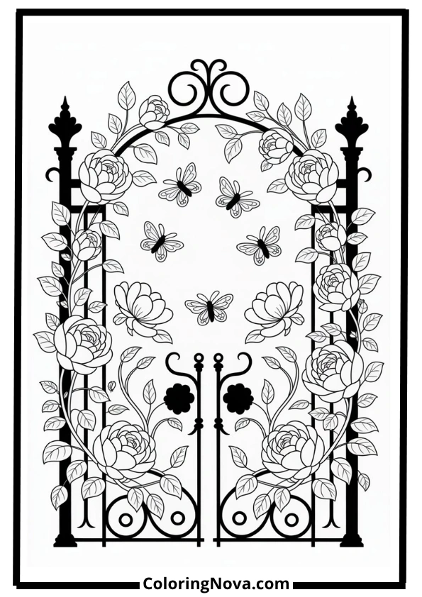 Flower Garden Gate Coloring Pages