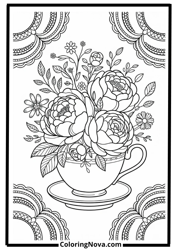 Flower Teacup Coloring Pages