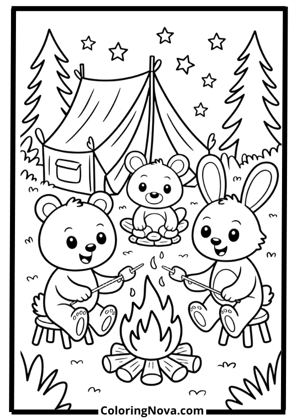 Forest Friends Camping Coloring Pages