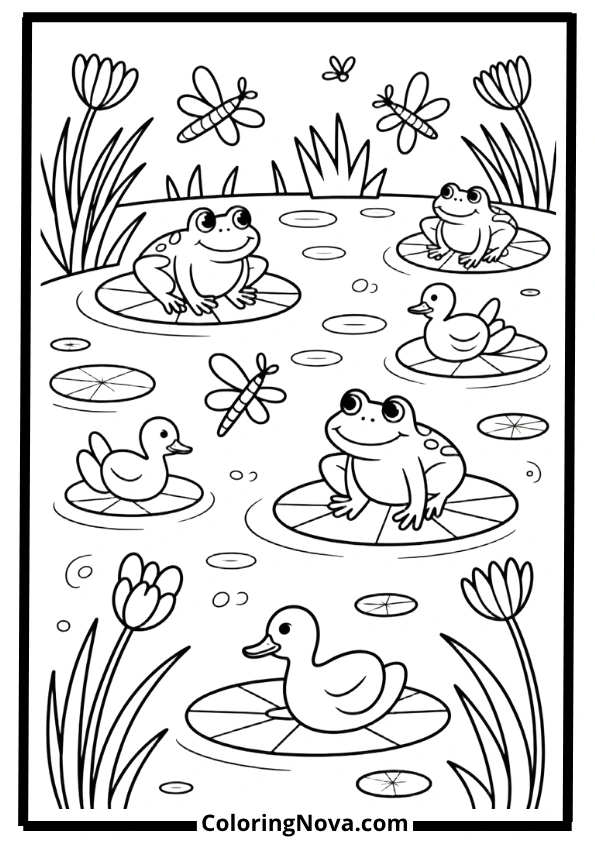 Froggy Pond Party Coloring Pages