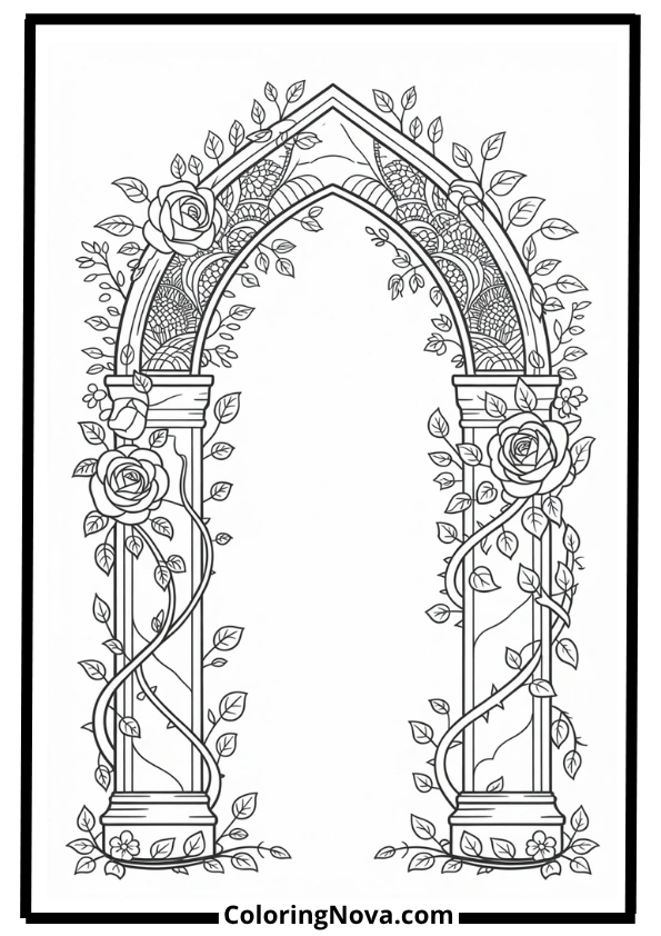 Gothic Floral Arch Coloring Pages