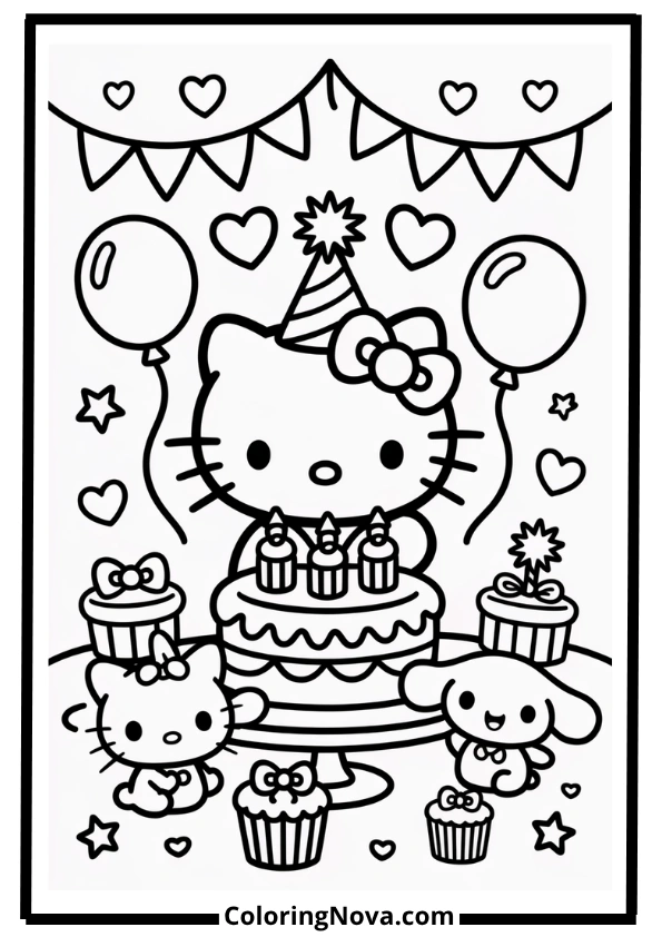 Hello Kitty Birthday Party Coloring Pages
