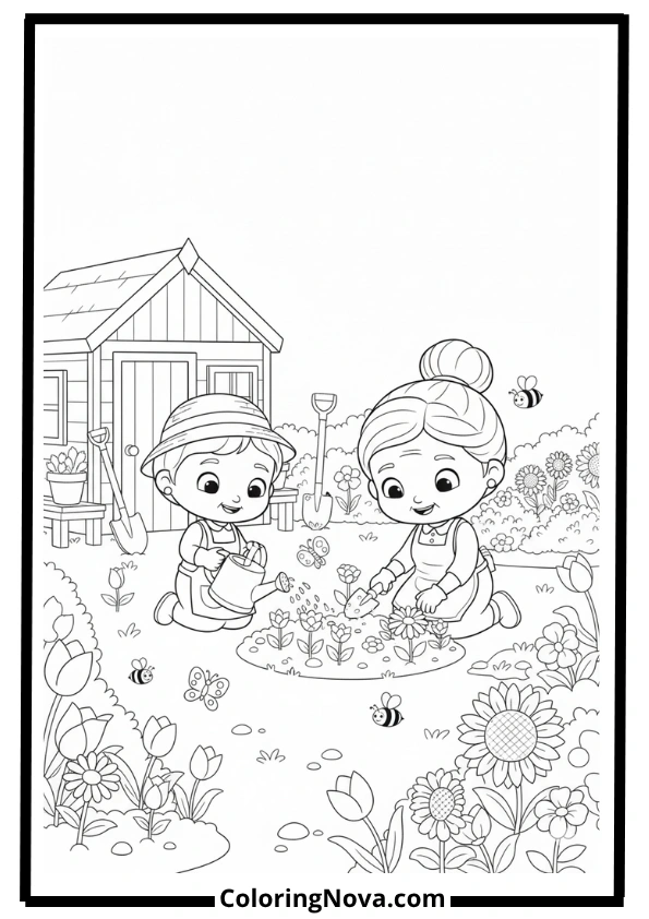JJ Gardening with Grandma Coloring Page