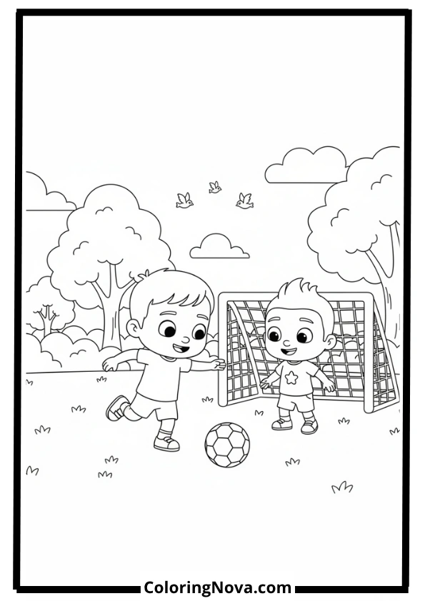 JJ and Cody Playing Soccer Coloring Page