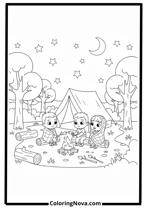 JJ and Friends Camping Under the Stars Coloring Page