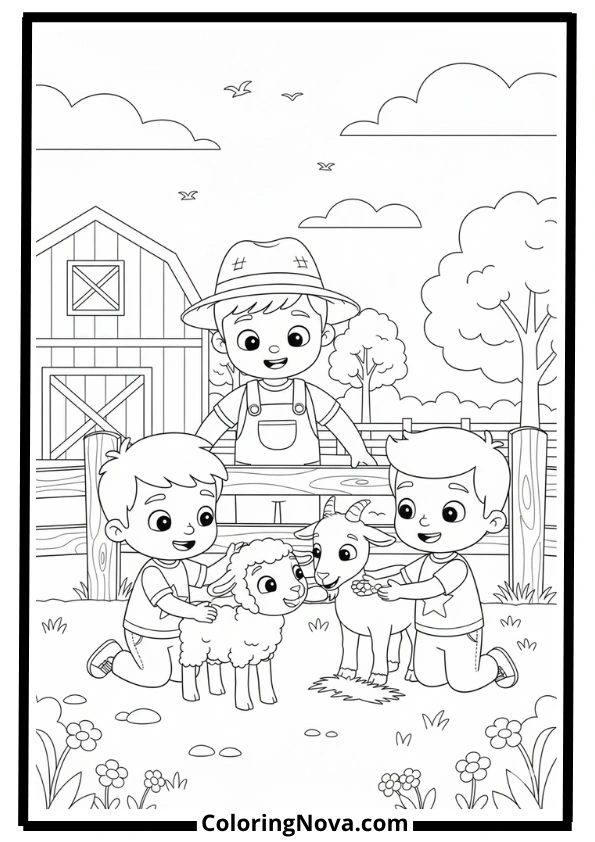 JJ and Friends at the Petting Farm Coloring Page