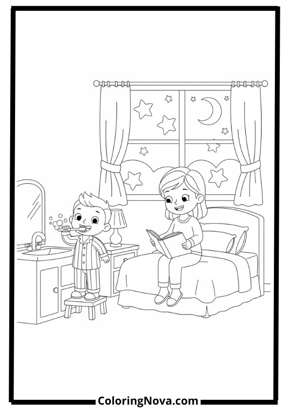 JJ’s Bedtime Routine Coloring Page