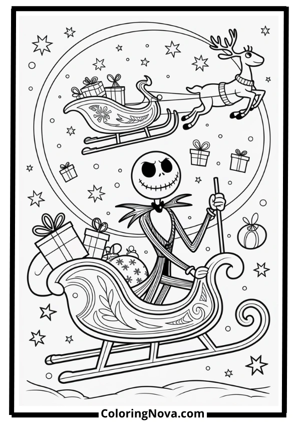 Jack Skellington Riding a Sleigh Coloring Page