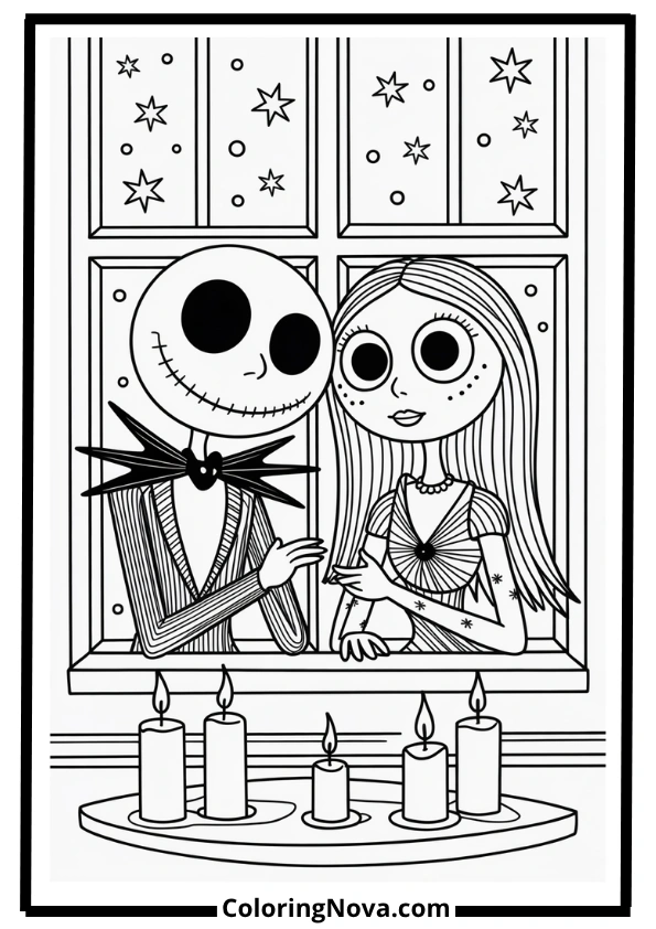 Jack and Sally by Candlelight Coloring Page
