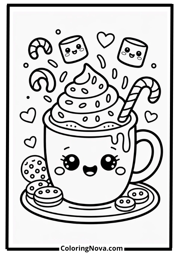 Kawaii Cup of Hot Chocolate Coloring Pages