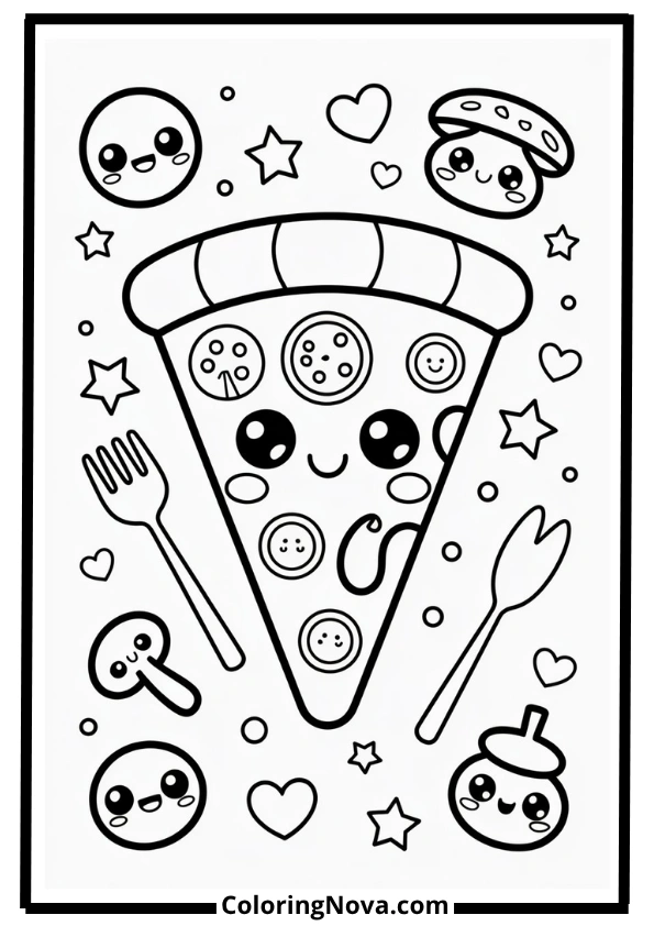 Kawaii Pizza Slice Coloring Pages
