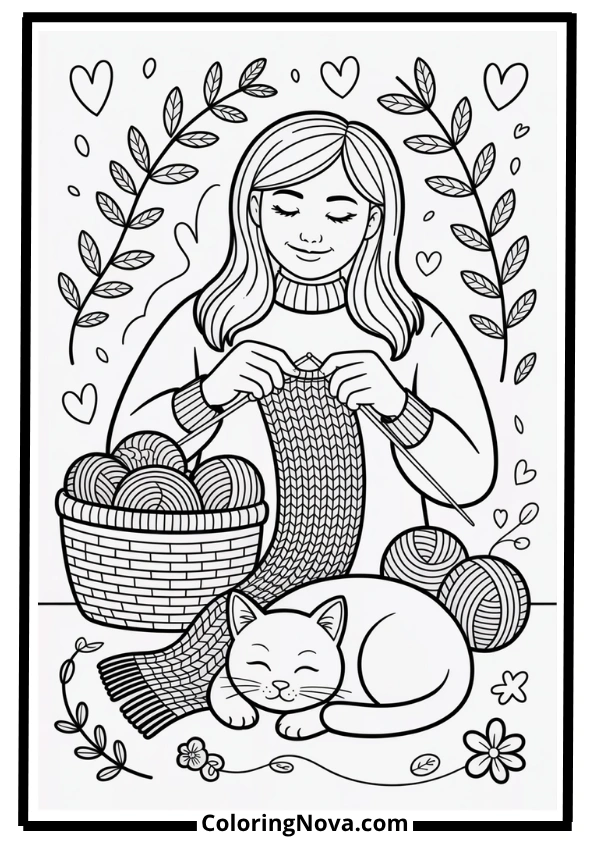 Knitting in the Afternoon Coloring Page