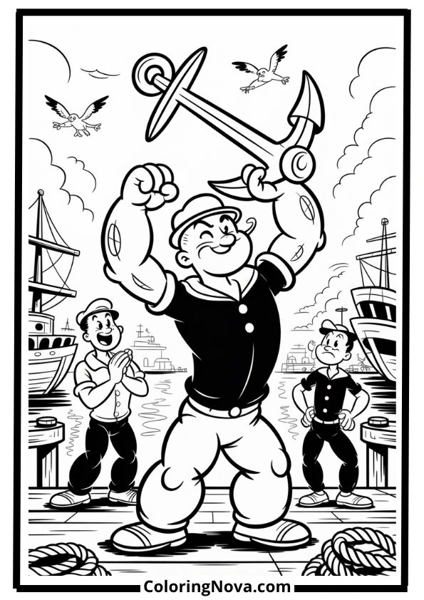 Popeye the Sailor Strength Challenge Coloring Pages