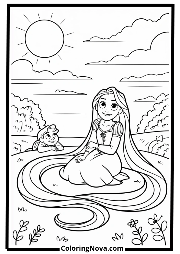 Rapunzel Watching the Sunset Coloring Page