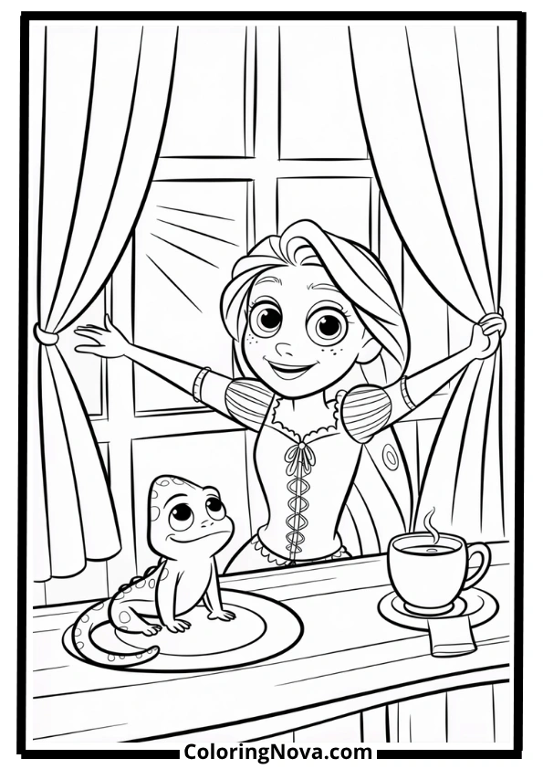 Rapunzel’s Cozy Tower Morning Coloring Page