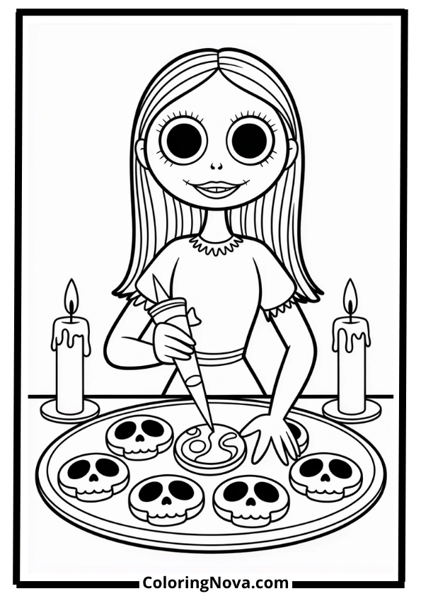 Sally Decorating Cookies Coloring Page