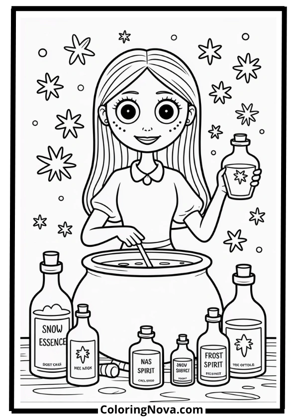 Sally Mixing a Winter Potion Coloring Page