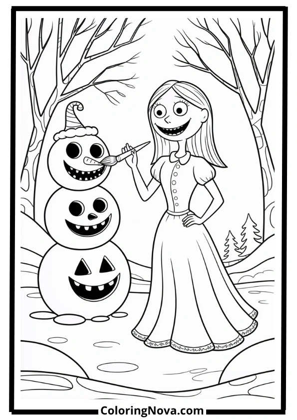 Sally Painting a Snowman Coloring Page