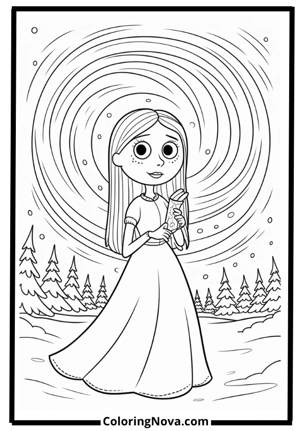 Sally and Zero Watching the Northern Lights Coloring Page