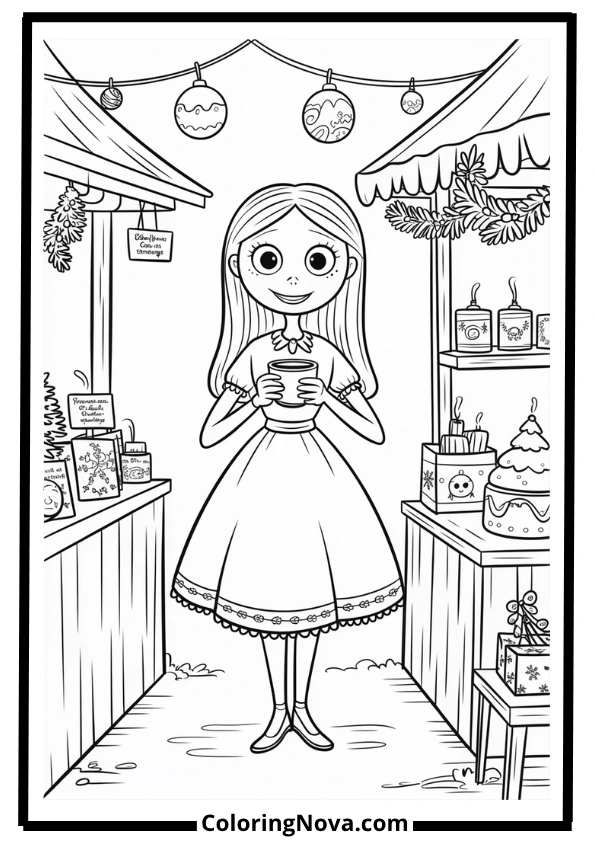 Sally in a Christmas Market Coloring Page