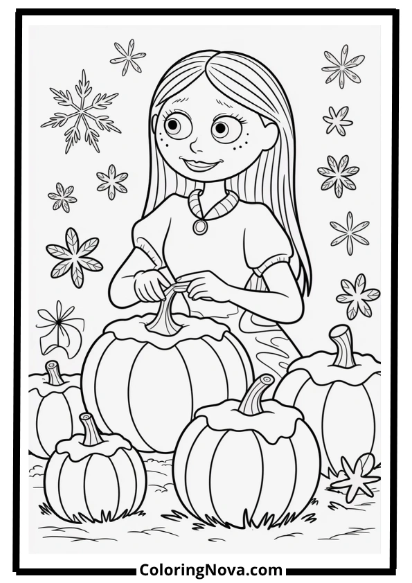 Sally in the Pumpkin Patch Coloring Page