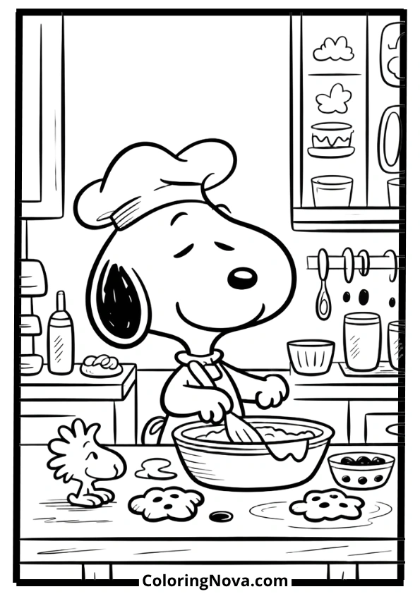 Snoopy Baking Cookies Coloring Pages