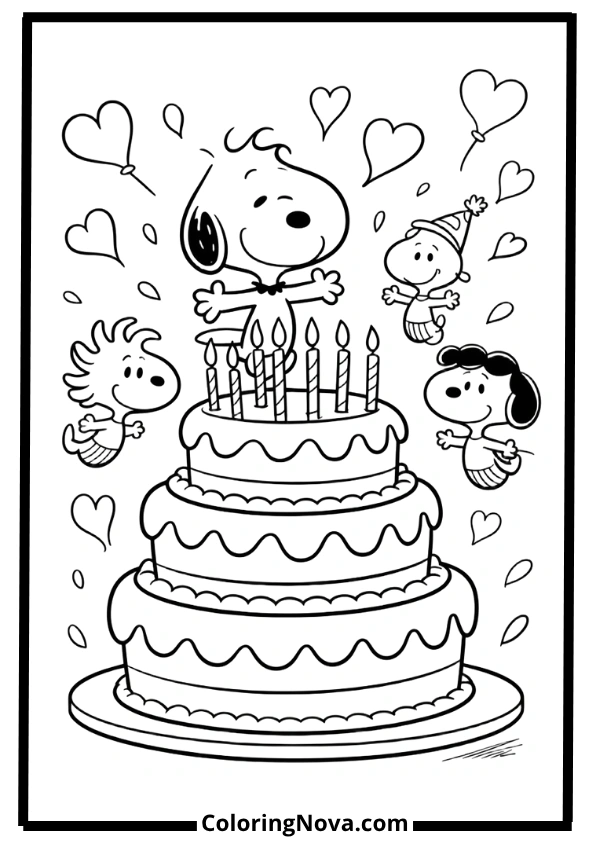Snoopy Birthday Surprise Coloring Pages