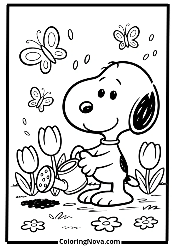 Snoopy Gardening with Woodstock Coloring Pages