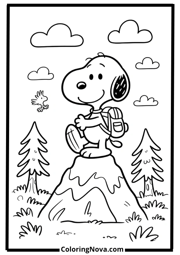 Snoopy Hiking Adventure Coloring Pages