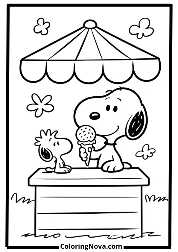 Snoopy Ice Cream Shop Coloring Pages