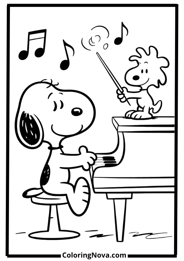 Snoopy Playing Piano Coloring Pages