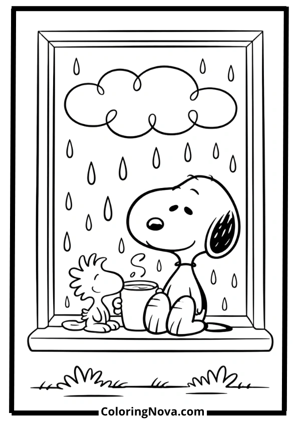 Snoopy Rainy Window Coloring Pages
