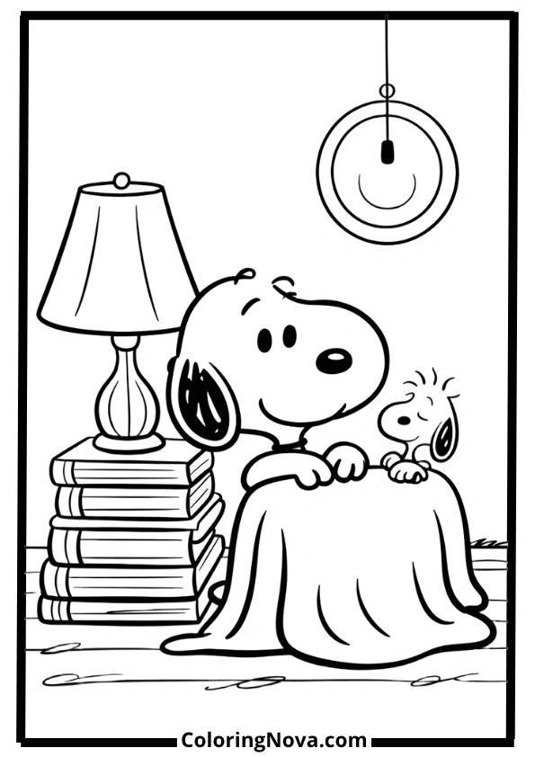 Snoopy Reading in Bed Coloring Pages
