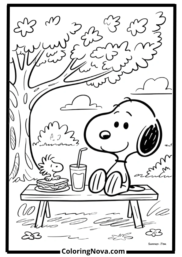 Snoopy Summer Picnic Coloring Pages