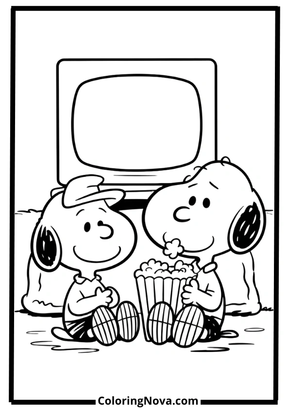 Snoopy and Charlie Brown Movie Night Coloring Pages